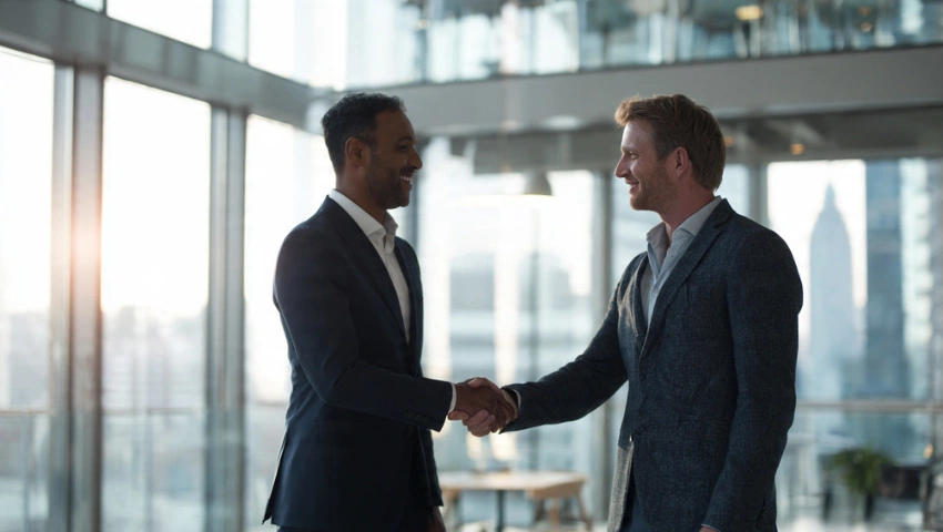 Indian professional handshake German employer office