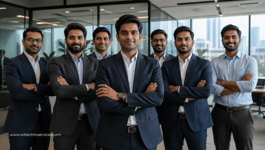 Indian white-collar professionals in modern office