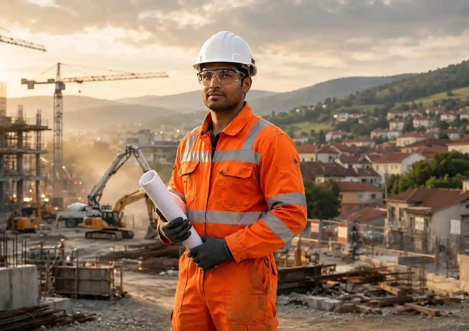 Indian construction workers collaborating on infrastructure project in Croatia